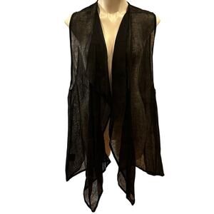 Eskandar Black Linen Vest sz 0 A-Line waistcoat waterfall front long vest
